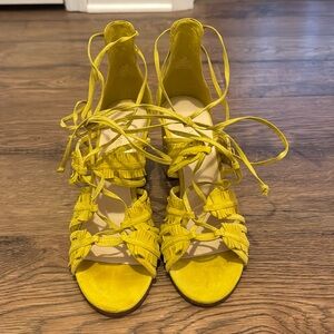 Bright yellow Nine West lace up heels